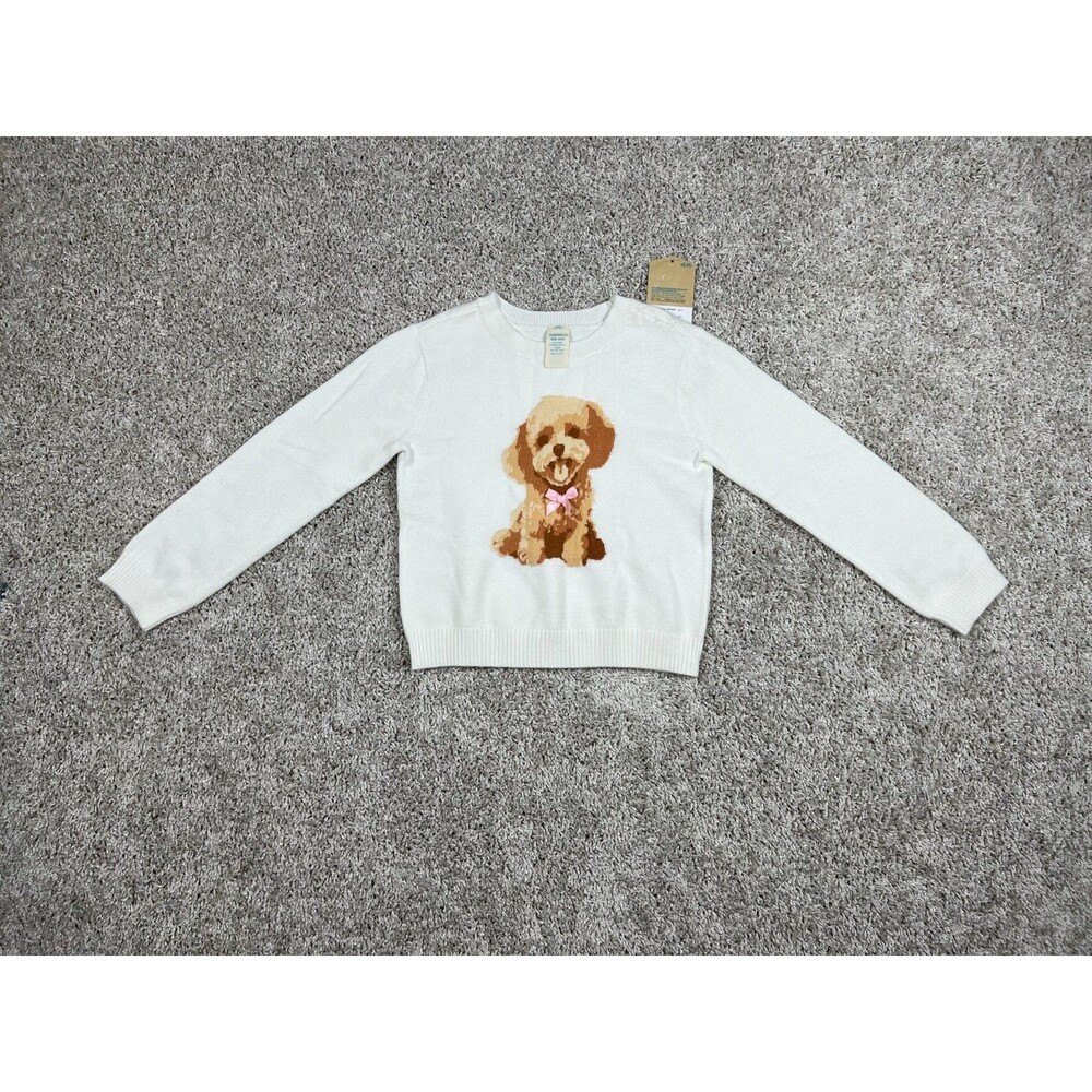 NWT Thereabouts Girls Puppy Dog Sweater XXS 4/5 White Knit JCPenney
